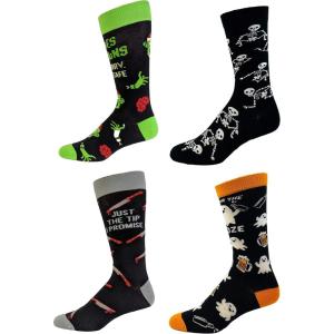 Crazy Dog T-Shirts Mens Halloween Socks Funny Spooky October Fall Footwear(4-pack)