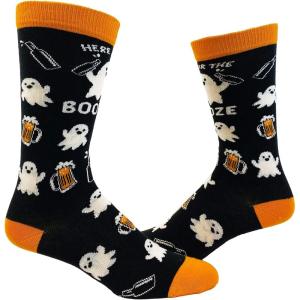 Crazy Dog T-Shirts Mens Halloween Socks Funny Spooky October Fall Footwear(Here for Booze)