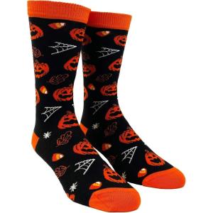 Crazy Dog T-Shirts Mens Halloween Socks Funny Spooky October Fall Footwear(Pumpkin Youth)
