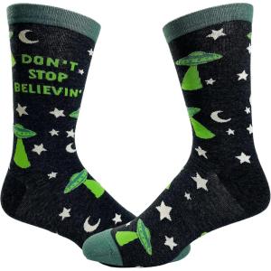 Crazy Dog T-Shirts Women’s Don’t Stop Believin’ Socks Funny UFO Space Alien Sci Fi Footwear