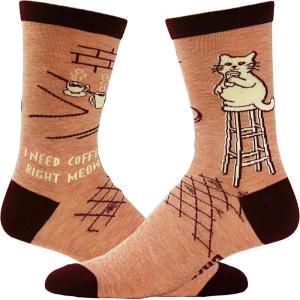 Crazy Dog T-Shirts Women’s I Need Coffee Right Meow Socks Funny Pet Cat Lover Kitty Novelty Footwear