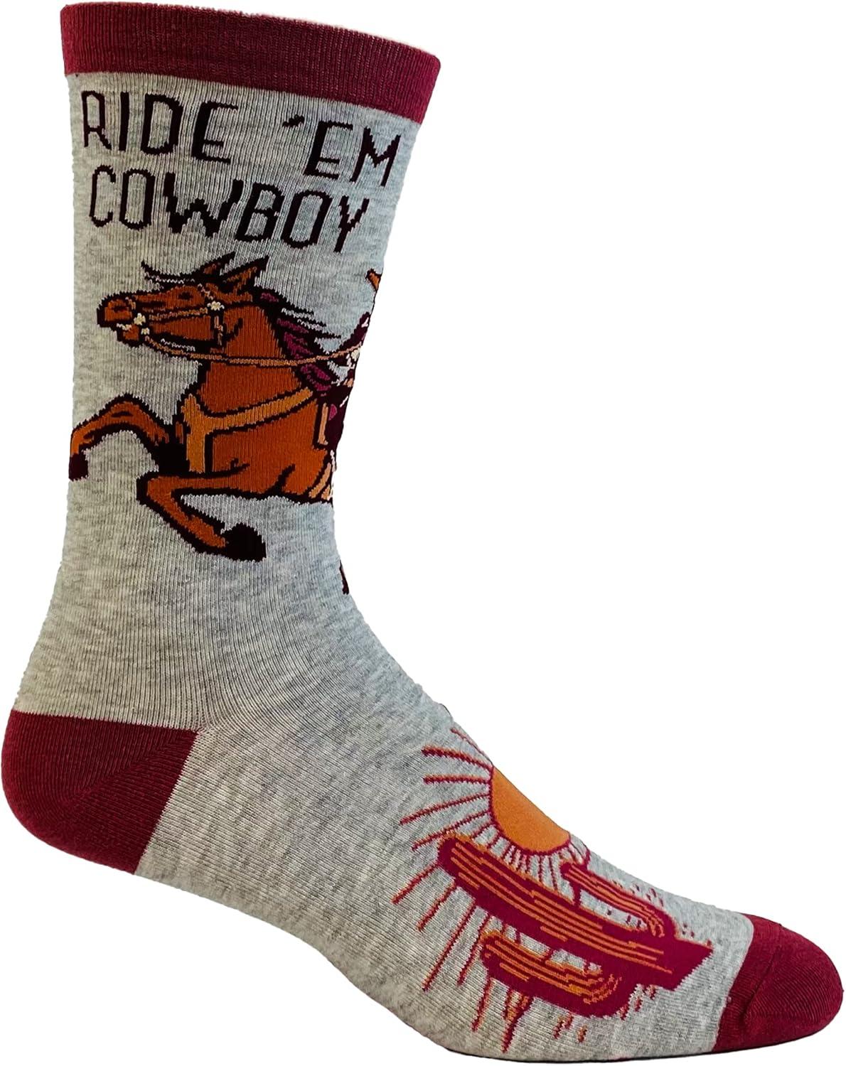 imageCrazy Dog TShirts Mens Ride Em Cowboy Socks Funny Horseback Riding Desert Sun Novelty Western Footwear