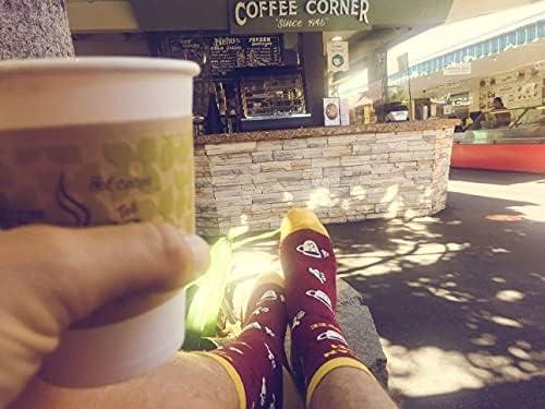 imageFunny Coffee Socks for Men You Can Do It Quote with Cup and Bean Graphics Comfy Maroon and Yellow Crew Fit Novelty Gift for Coffee Lovers and Baristas