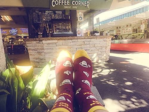 imageFunny Coffee Socks for Men You Can Do It Quote with Cup and Bean Graphics Comfy Maroon and Yellow Crew Fit Novelty Gift for Coffee Lovers and Baristas