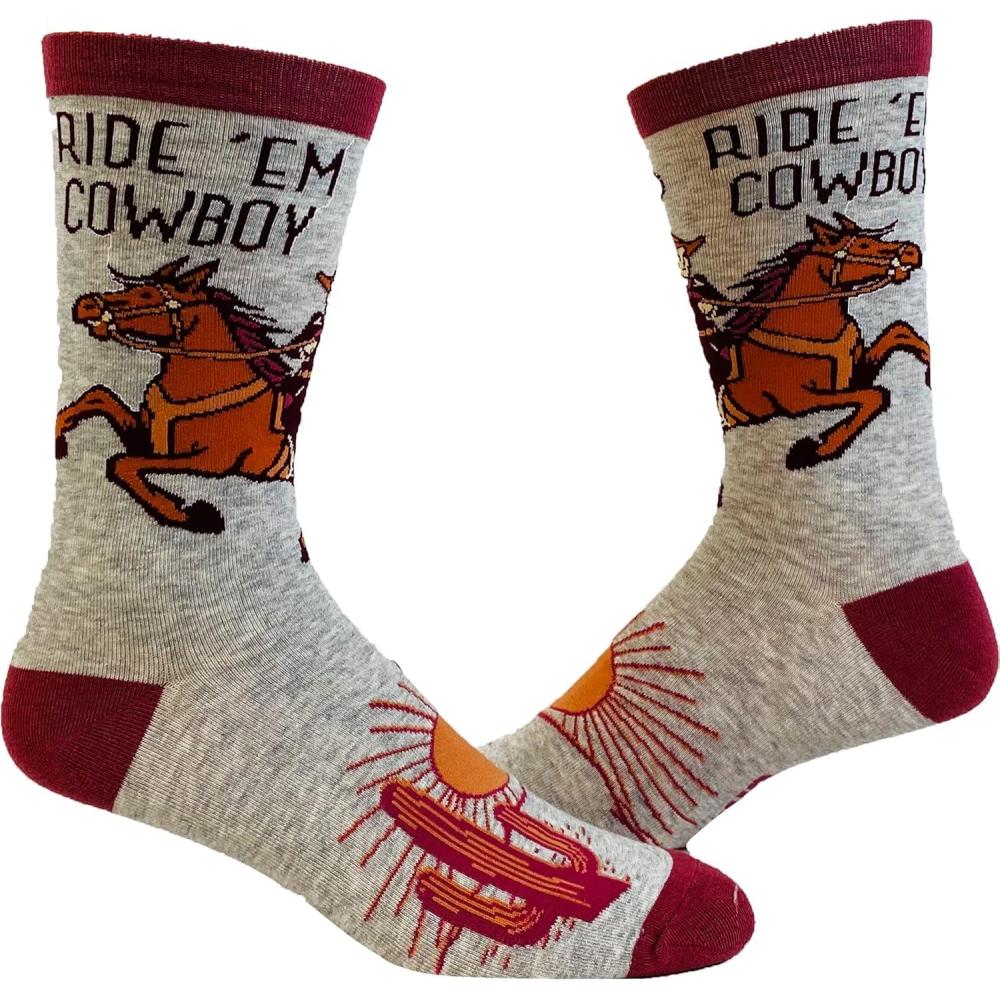 imageCrazy Dog TShirts Mens Ride Em Cowboy Socks Funny Horseback Riding Desert Sun Novelty Western Footwear