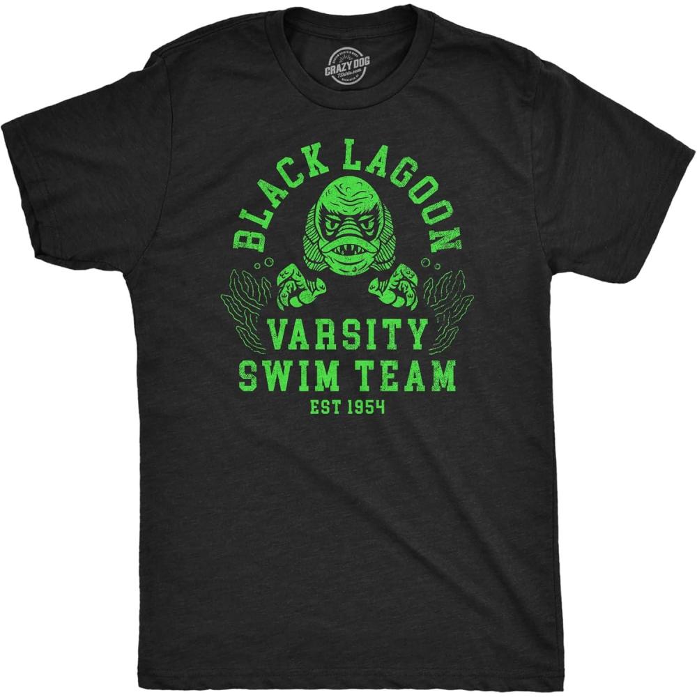 imageMens Funny T Shirts Black Lagoon Varsity Swim Team Sarcastic Halloween Graphic Tee for Men
