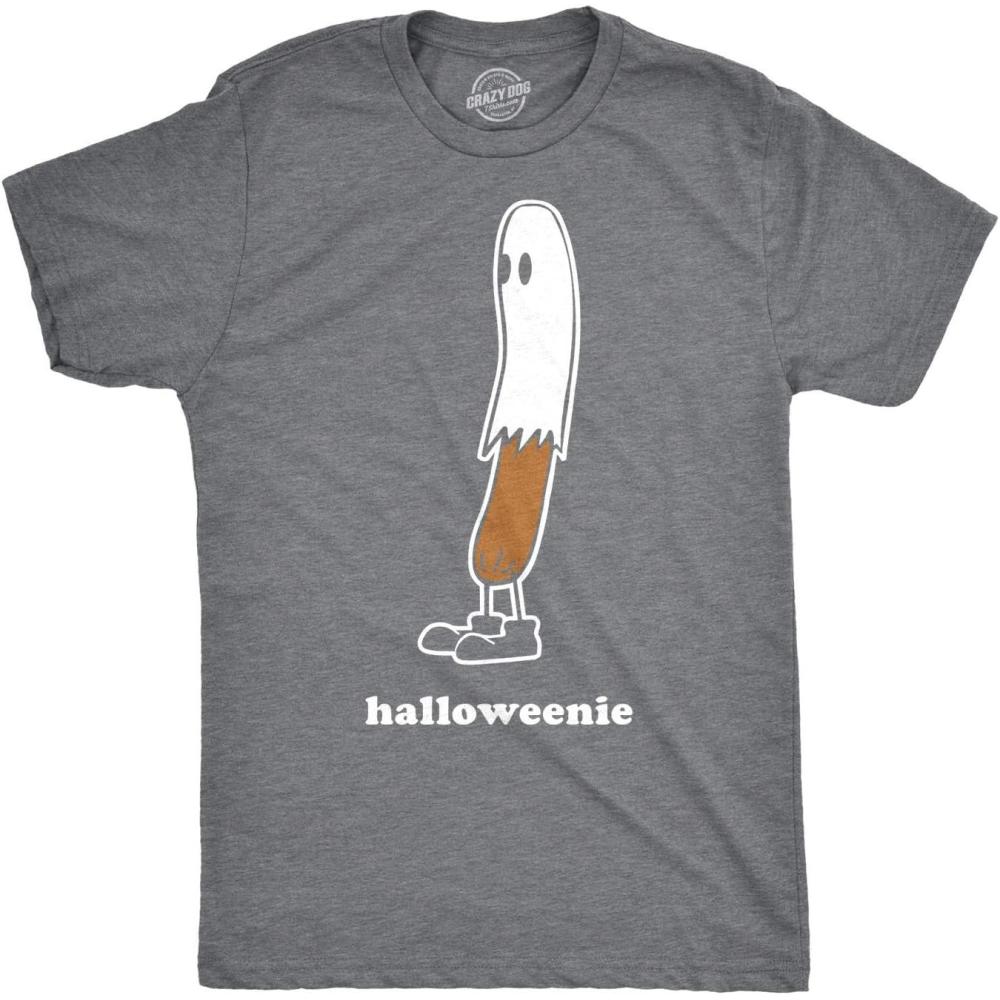 imageMens Halloweenie T Shirt Funny Ghost Hot Dog Tee Scary Halloween Costume T ShirtDark Heather Grey