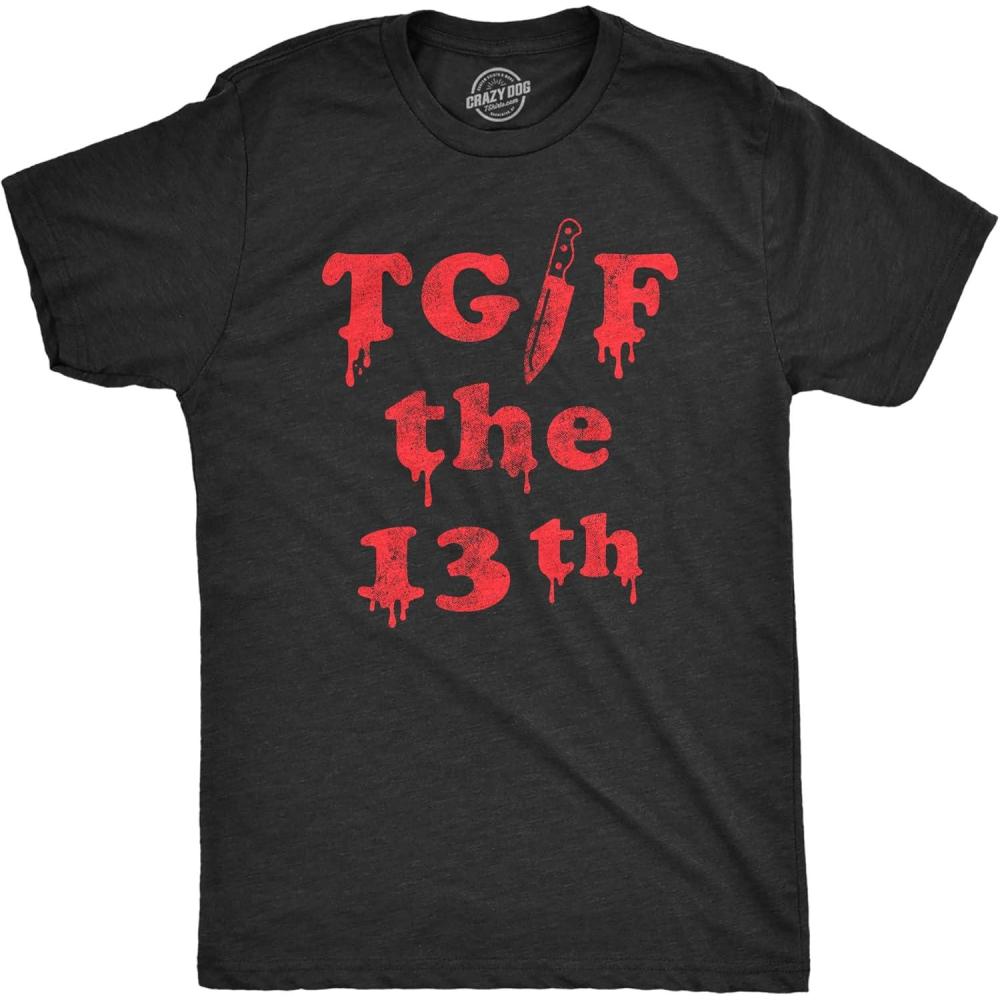 imageMens TGIF The 13th T Shirt Funny Spooky Bloody Friday Tee for GuysHeather Black Tgif