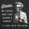 Mens My Coffee and I are Having A Moment T Shirt Funny Skeleton Halloween Graphic Tee(Heather Black)