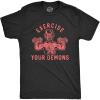 Mens Exercise Your Demons T Shirt Funny Halloween Fitness Workout Devil Graphic Tee(Heather Black)