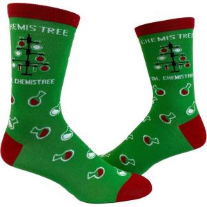 Crazy Dog T-Shirts Funny Chemistree Socks for Men – Christmas and Science Themed Crew Socks – Novelty Gift for Scientists, Teachers, and Chemists with Beaker & Flask Print