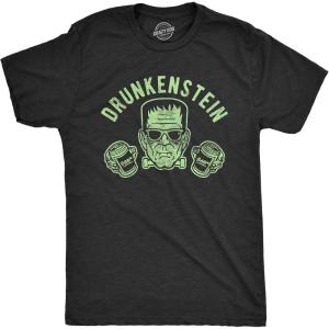 Mens Drunkenstein T Shirt Funny Frankenstein Beer Halloween Party Graphic Tee(Heather Black)