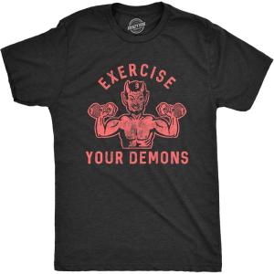 Mens Exercise Your Demons T Shirt Funny Halloween Fitness Workout Devil Graphic Tee(Heather Black)
