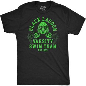 Mens Funny T Shirts Black Lagoon Varsity Swim Team Sarcastic Halloween Graphic Tee for Men