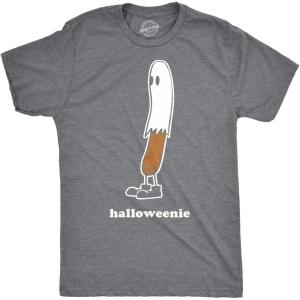 Mens Halloweenie T Shirt Funny Ghost Hot Dog Tee Scary Halloween Costume T Shirt(Dark Heather Grey)