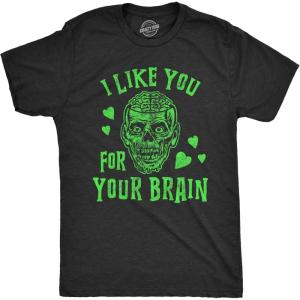 Mens Zombies I Like You for Your Brain T Shirt Funny Halloween Apolcalypse Graphic Tee(Heather Black)