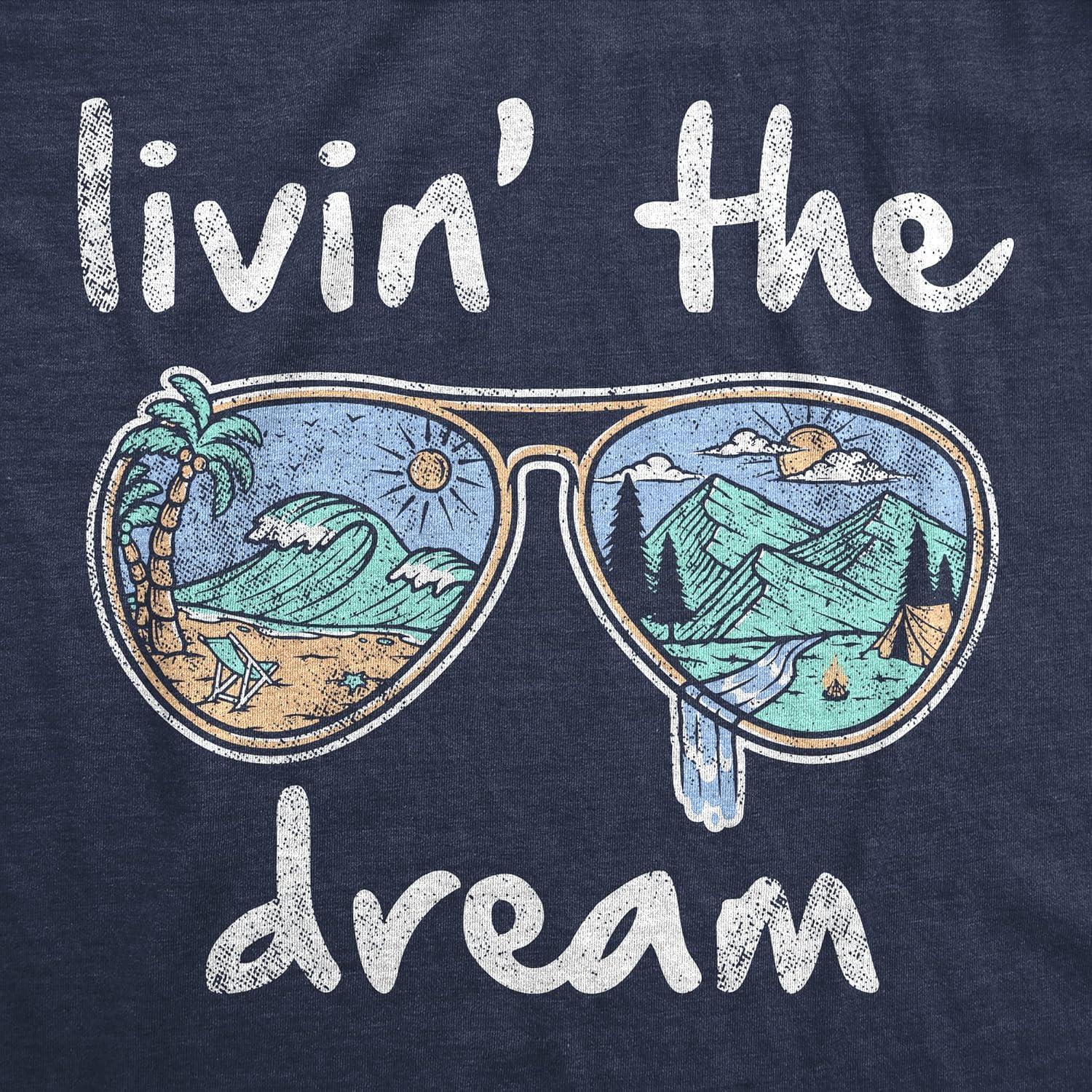 imageWomens Living The Dream T Shirt Cool Vacation Tee Graphic Novelty Tee Beach for GuysHeather Navy