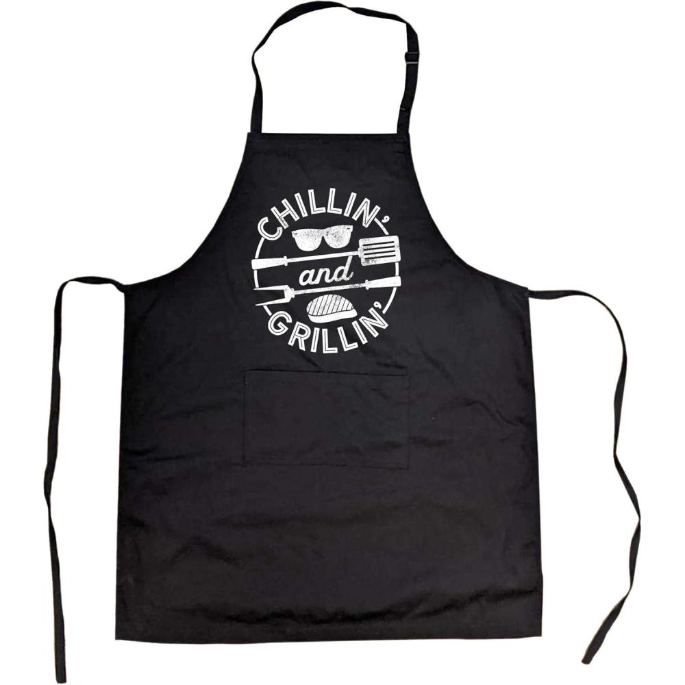 imageCrazy Dog TShirts BBQ Apron Chillin and Grillin Graphic Design Featuring Front Pocket Heavy Duty Machine Washable