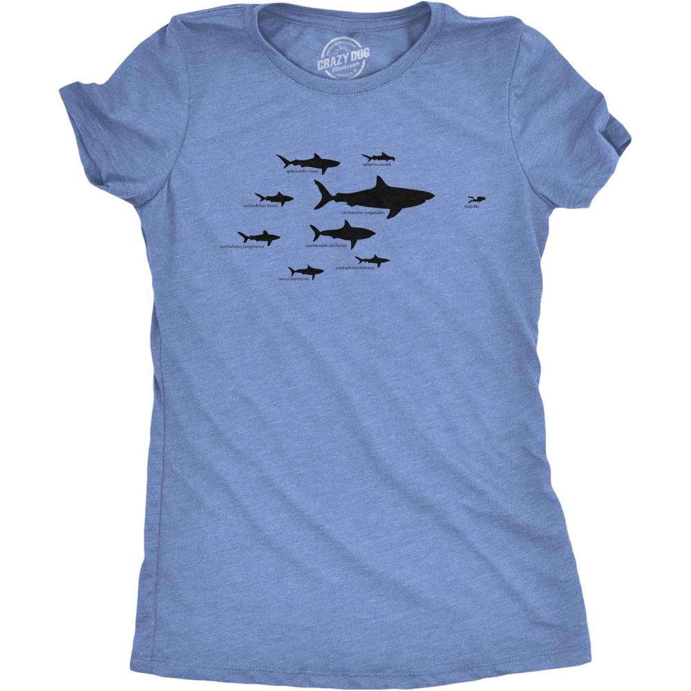 imageWomens Shark Hierarchy Chart T Shirt Funny Science Ocean Tee for Guys Funny T Shirts Shark Tops for Women Cool Science Top Womens Novelty Tees Light Blue L