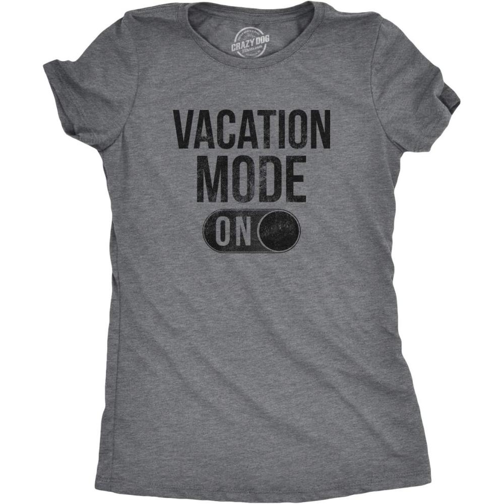 imageWomens Vacation Mode On T Shirt Funny Spring Break TeeDark Heather Grey