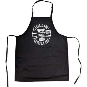 Crazy Dog T-Shirts BBQ Apron – Chillin and Grillin Graphic Design Featuring Front Pocket – Heavy Duty Machine Washable