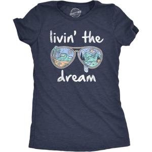 Womens Living The Dream T Shirt Cool Vacation Tee Graphic Novelty Tee Beach for Guys(Heather Navy)