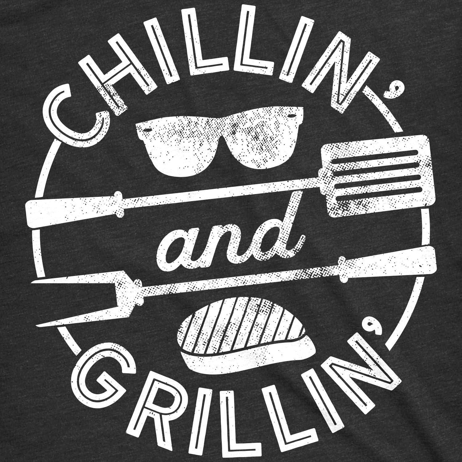 imageMens Chillin and Grillin T Shirt Funny Outdoor Summer BBQ Tee for GuysHeather Black