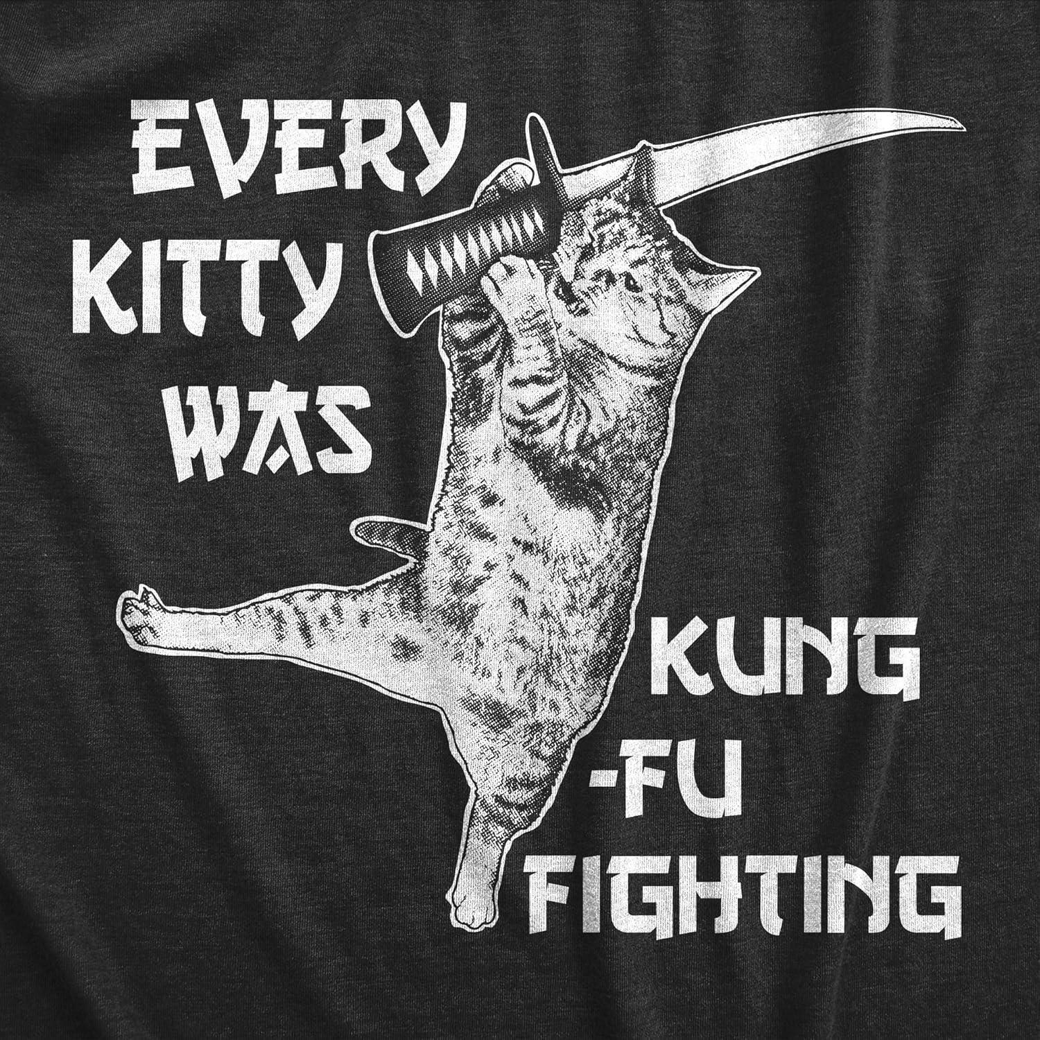 imageMens Every Kitty was Kung Fu Fighting Funny Kitten Cat Sword Music T ShirtHeather Black