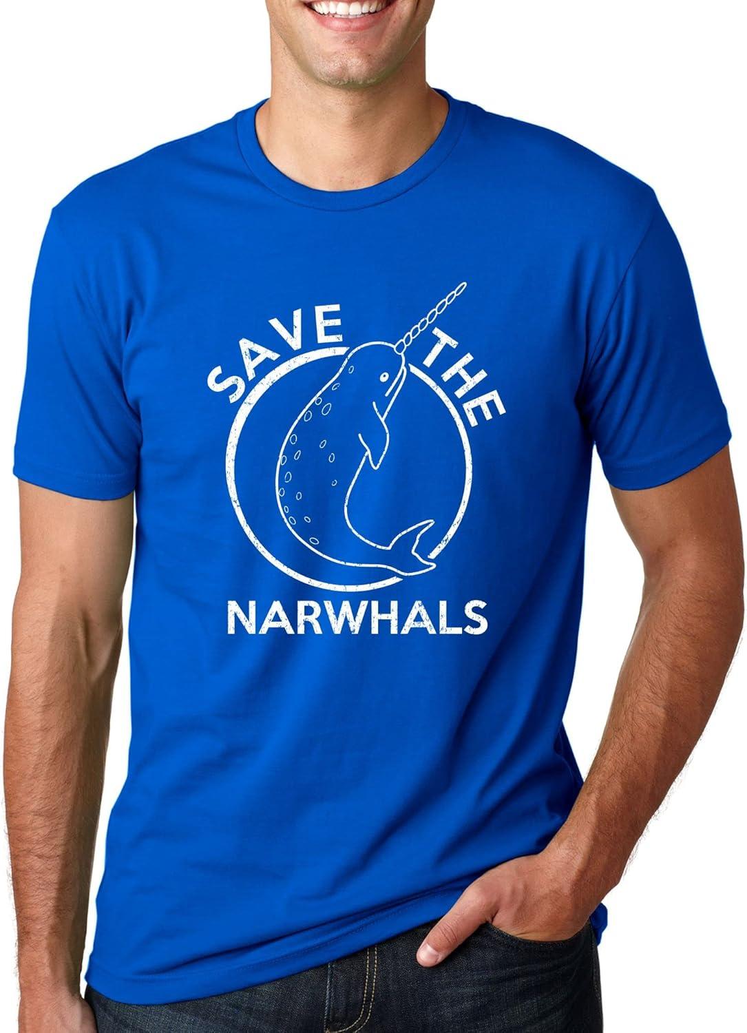 imageSave The Narwhals T Shirt Funny Unicorn of The Sea Cute Cool Environmental Tees Funny Mens Shirts for Earth Day with Unicorn Sayings Blue XXL