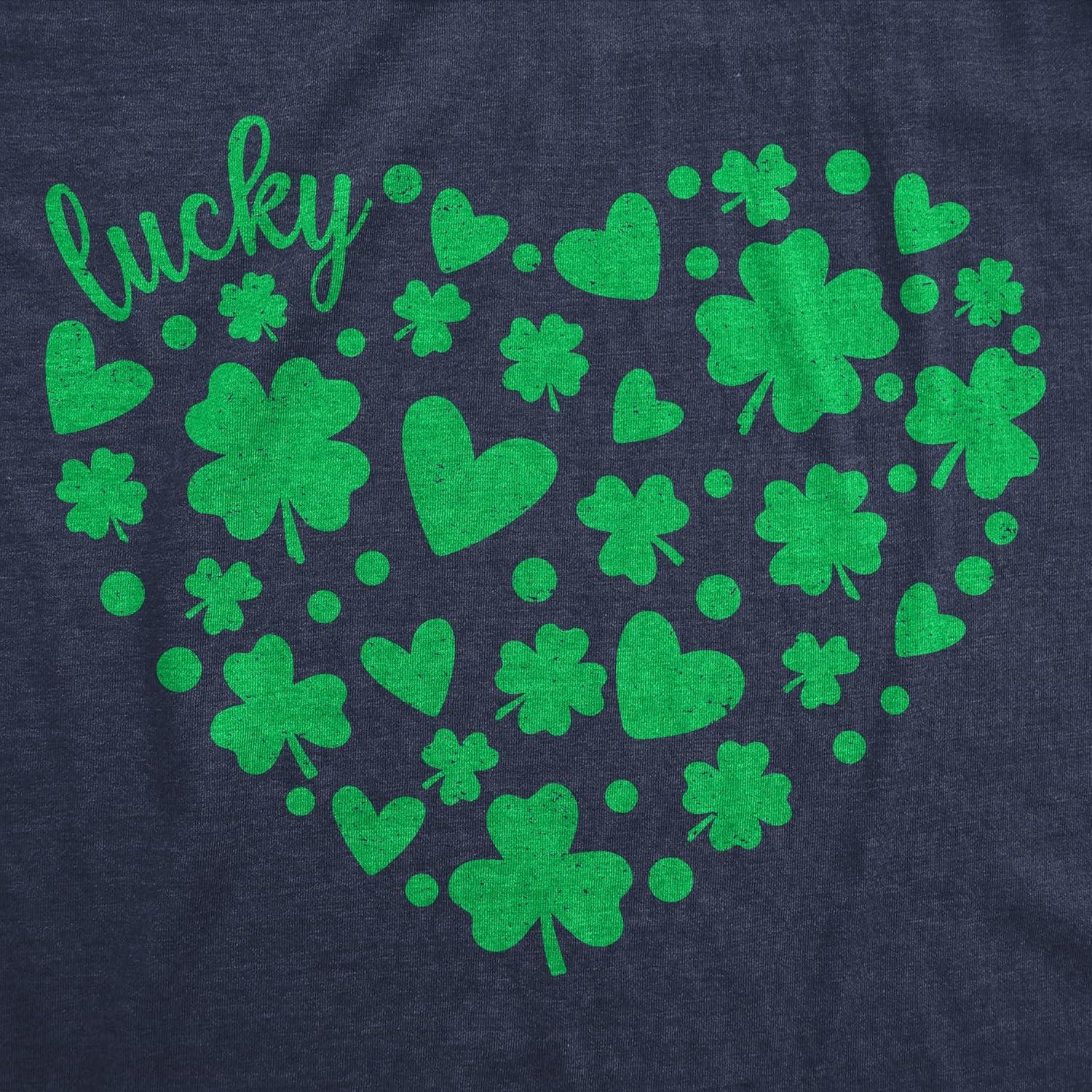 imageWomens Funny T Shirts Lucky Shamrock Heart Cute St Patricks Day Tee for Ladies