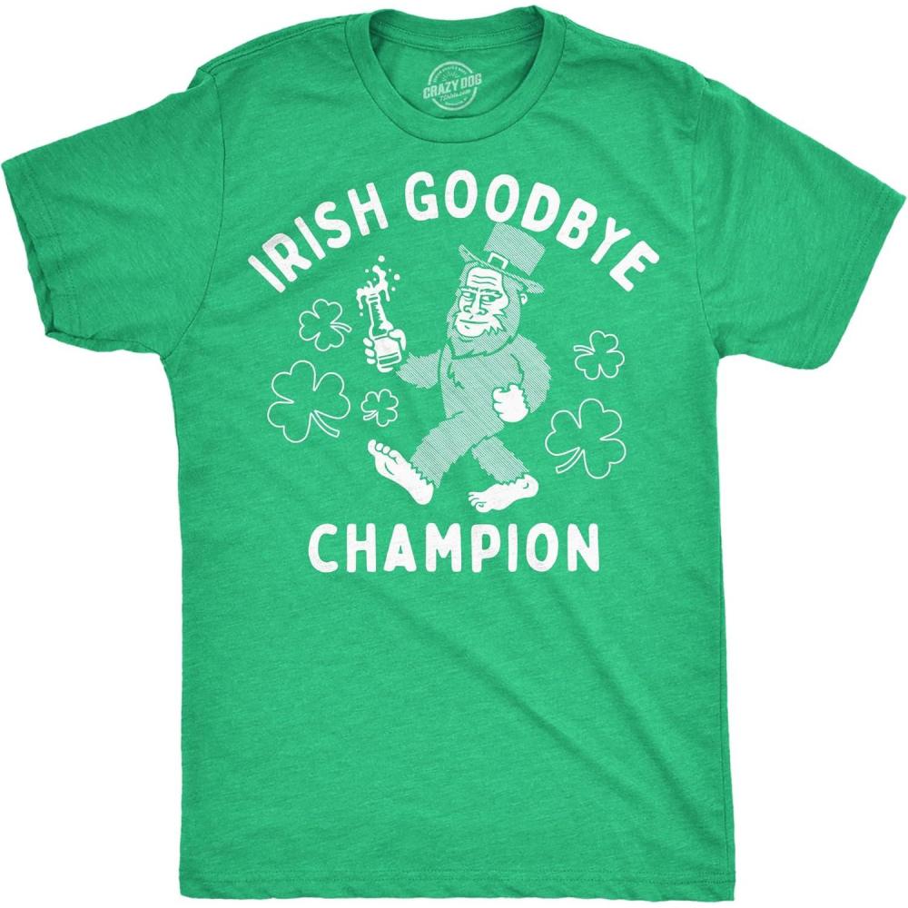 imageMens Funny T Shirts Irish Goodbye Champion Sarcastic St Patricks Day Graphic Novelty Tee for MenHeather Green Irish Goodbye