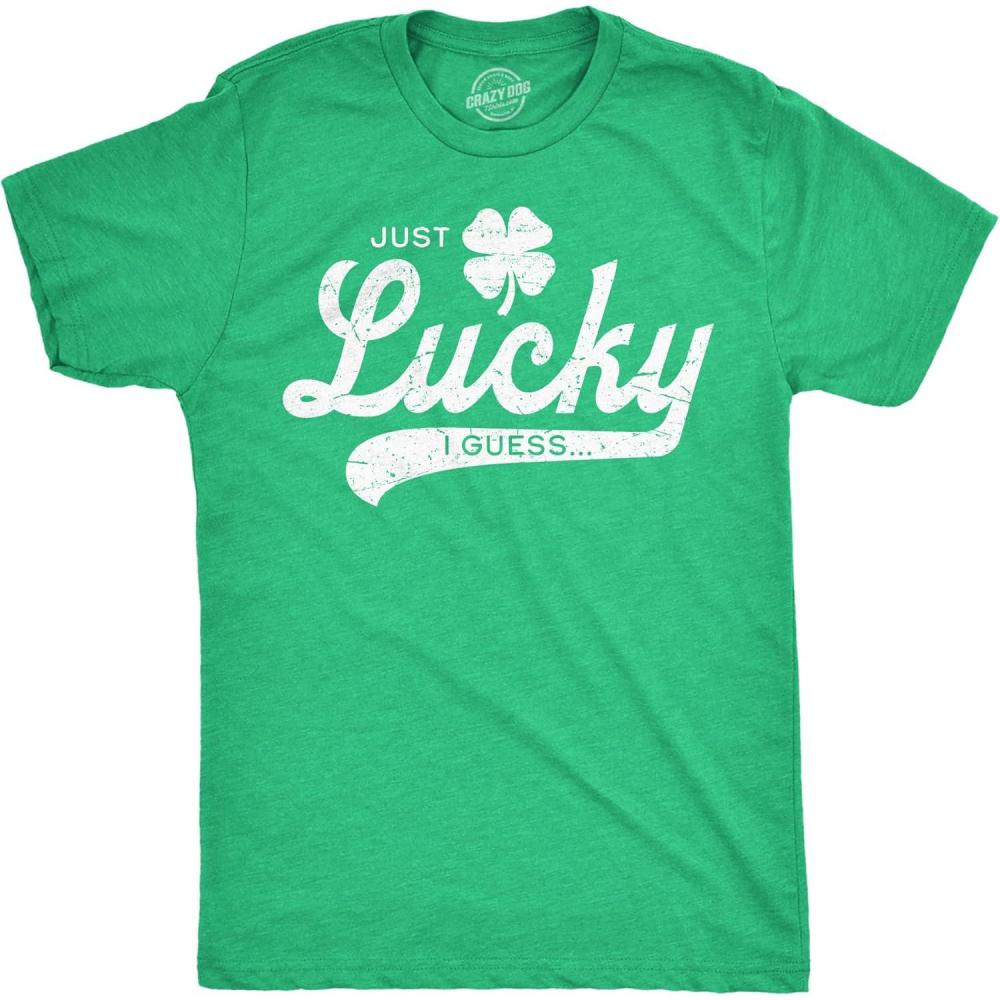 imageMens Funny T Shirts Just Lucky I Guess St Patricks Day Novelty Tee for MenHeather Green Just Lucky I Guess