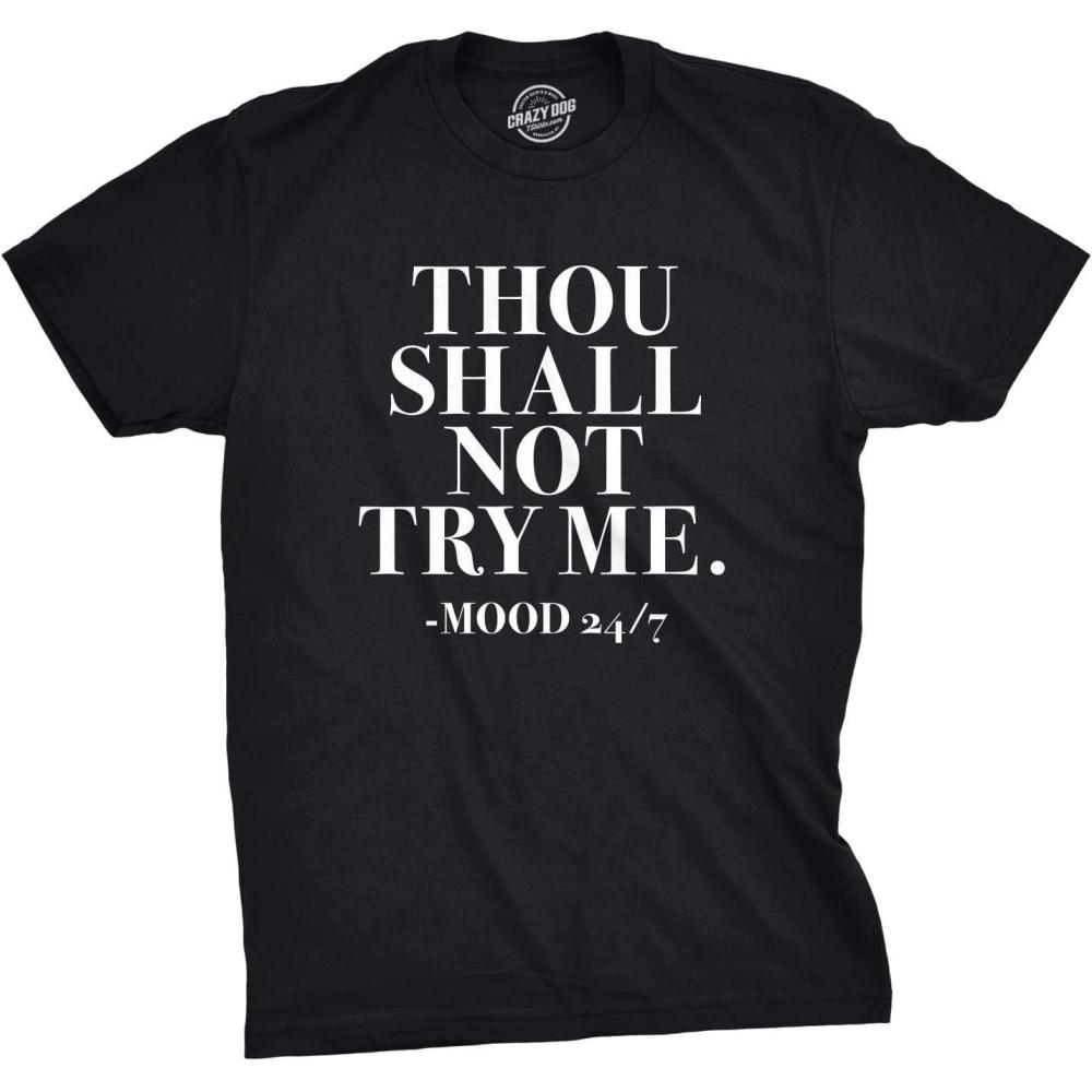 imageMens Thou Shall Not Try Me T Shirt Funny Sarcastic Sassy Tee for Guys Funny T Shirts Cool Sarcastic Short Sleeve Novelty Tees for Guys Black L