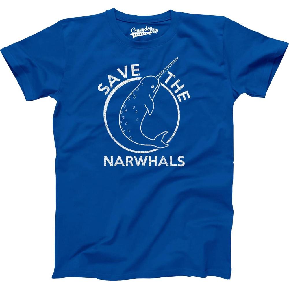 imageSave The Narwhals T Shirt Funny Unicorn of The Sea Cute Cool Environmental Tees Funny Mens Shirts for Earth Day with Unicorn Sayings Blue XXL