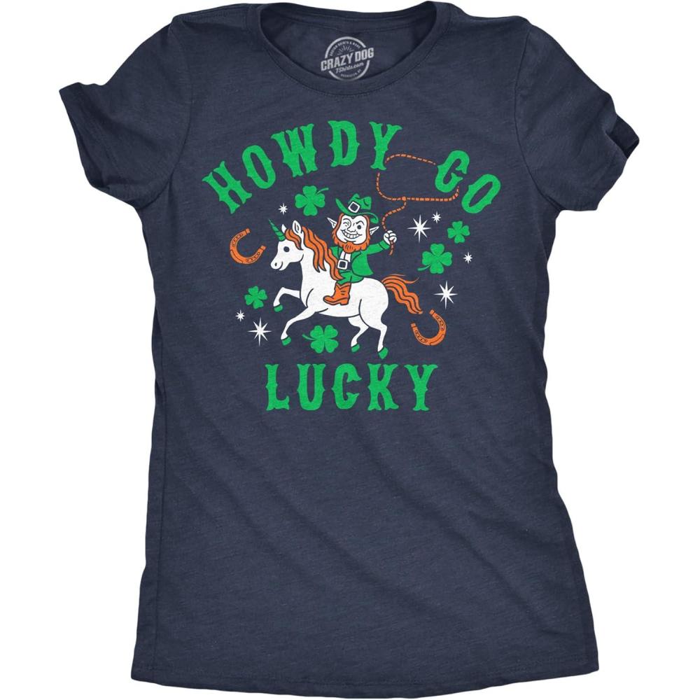 imageWomens Funny T Shirts Howdy Go Lucky Sarcastic St Patricks Day Tee for Ladies