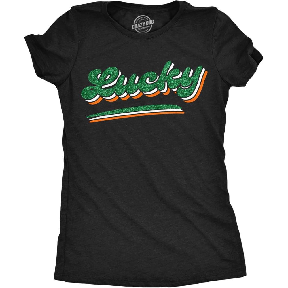 imageWomens Funny T Shirts Lucky Glitter Sarcastic St Patricks Day Graphic Novelty Tee for Ladies
