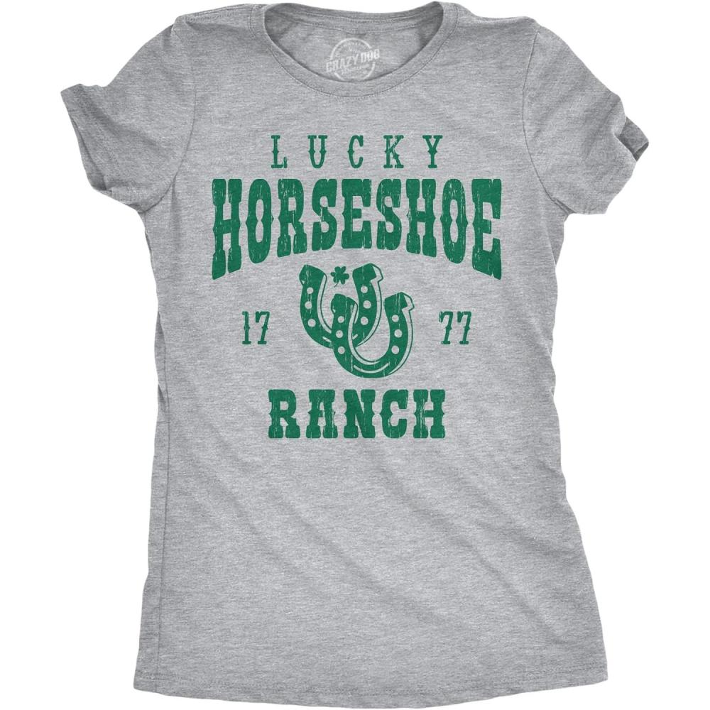 imageWomens Funny T Shirts Lucky Horseshoe Ranch Sarcastic St Patricks Day Tee for Ladies