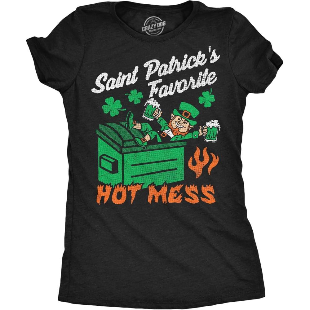 imageWomens Funny T Shirts Saint Patricks Favorite Hot Mess Sarcastic St Paddys Day Tee for Ladies