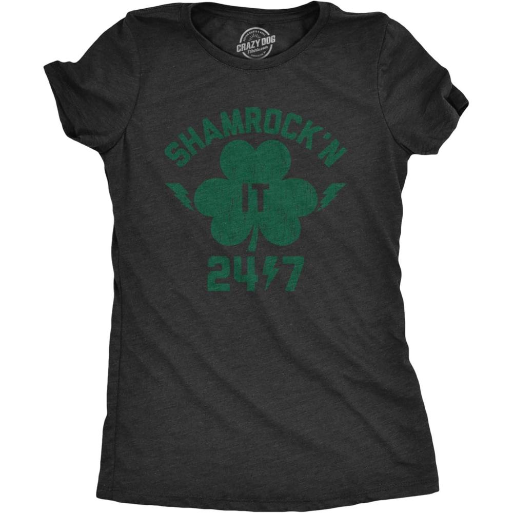 imageWomens Shamrockn It 247 T Shirt Funny Saint Patricks Day Irish Clover Lucky TeeHeather Black