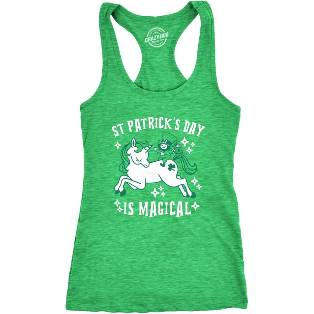imageWomens Tanktop Saint Patricks Day is Magical Shirt St Funny Leprechaun UnicornHeather Green