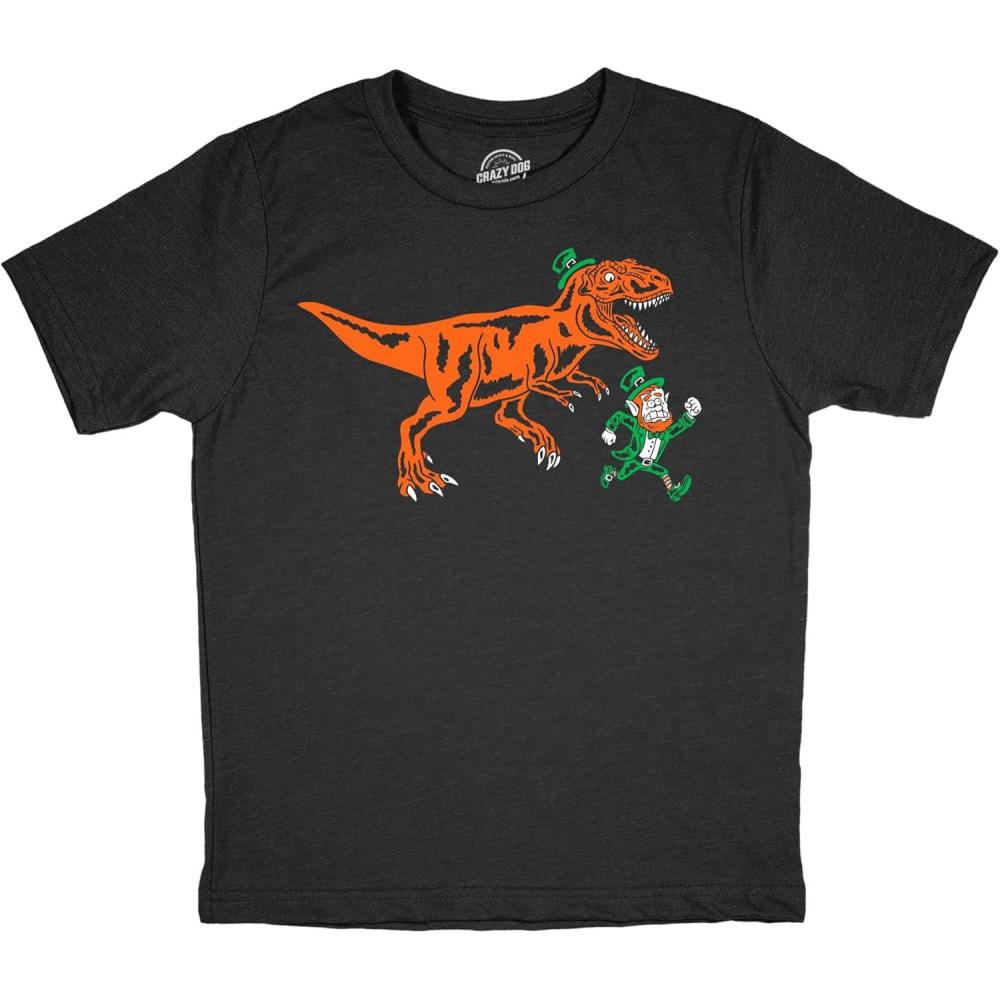 imageYouth Funny T Shirts T Rex Chasing Leprechaun Sarcastic St Patricks Dino Tee for Kids