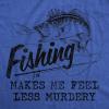 Mens Fishing Makes Me Feel Less Murdery T Shirt Funny Sarcastic Fisherman Graphic Tee(Heather Royal)