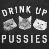 Womens Drink Up Pussies T Shirt Funny Cat Dad Drinking Adult Humor Sarcastic Tee(Heather Black)