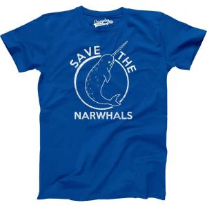 Save The Narwhals T Shirt Funny Unicorn of The Sea Cute Cool Environmental Tees Funny Mens Shirts for Earth Day with Unicorn Sayings Blue XXL