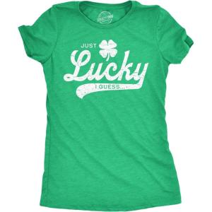Womens Funny T Shirts Just Lucky I Guess St Patricks Day Novelty Tee for Ladies(Heather Green – Just Lucky I Guess)