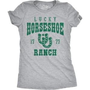 Womens Funny T Shirts Lucky Horseshoe Ranch Sarcastic St Patricks Day Tee for Ladies