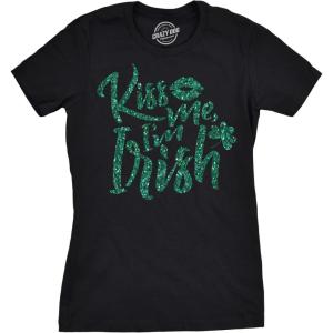 Womens Kiss Me Im Irish Green T Shirt Funny St Cute Saint Patricks Day Shirt(Black)