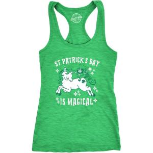 Womens Tanktop Saint Patricks Day is Magical Shirt St Funny Leprechaun Unicorn(Heather Green)