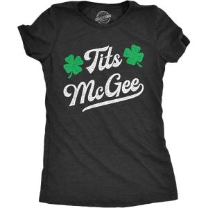 Womens Tits McGee T Shirt Funny St Pattys Day Parade Boobs Adult Humor Tee for Ladies(Heather Black – Tits)