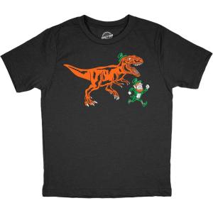 Youth Funny T Shirts T Rex Chasing Leprechaun Sarcastic St Patricks Dino Tee for Kids